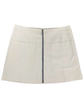 Rachel Roy Cream Zip Front Mini Skirt Ring Zip Patch Pockets Retro Mod 8